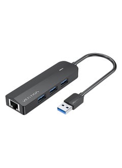 فينشن موزع USB 3.0 بثلاثة منافذ من VENTION مع محول جيجابت إيثرنت 0.15 متر أسود، رقم الموديل CHNBB  - Image 1