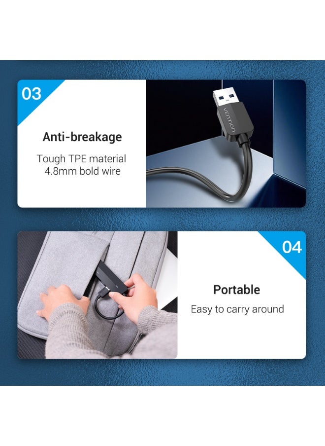 فينشن - موزع USB 3.0 بثلاثة منافذ من VENTION مع محول جيجابت إيثرنت 0.15 متر أسود، رقم الموديل CHNBB - Image 1
