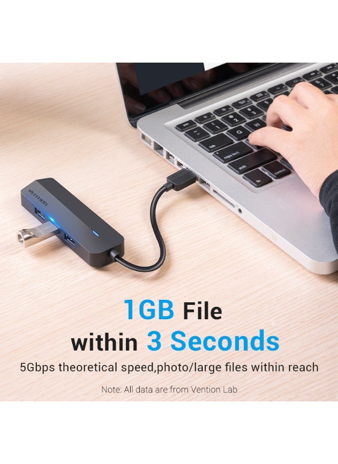 فينشن - موزع USB 3.0 بثلاثة منافذ من VENTION مع محول جيجابت إيثرنت 0.15 متر أسود، رقم الموديل CHNBB - Image 1