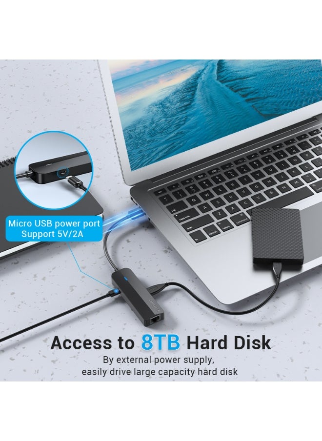 فينشن - موزع USB 3.0 بثلاثة منافذ من VENTION مع محول جيجابت إيثرنت 0.15 متر أسود، رقم الموديل CHNBB - Image 1