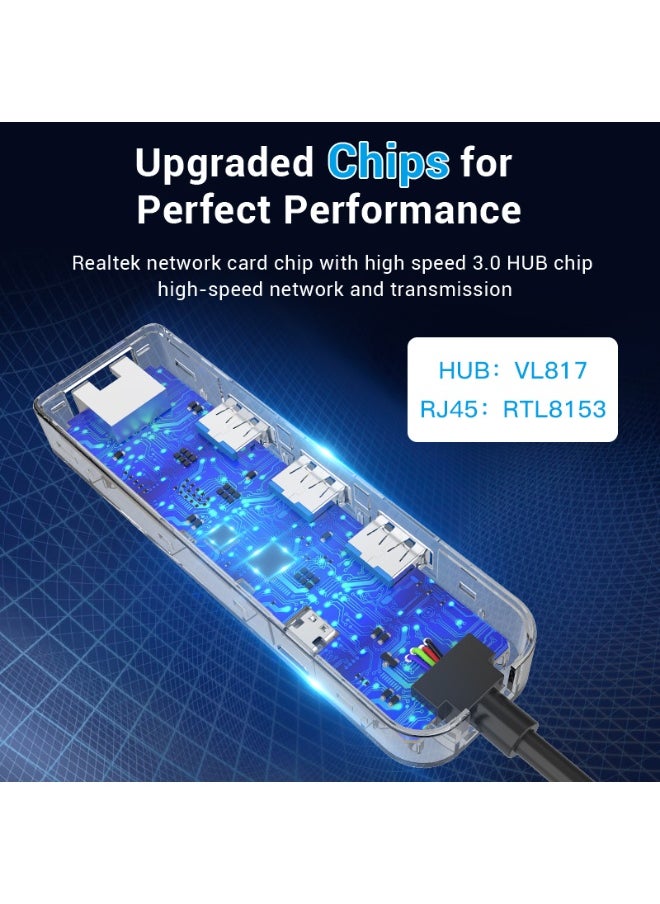 فينشن - موزع USB 3.0 بثلاثة منافذ من VENTION مع محول جيجابت إيثرنت 0.15 متر أسود، رقم الموديل CHNBB - Image 1