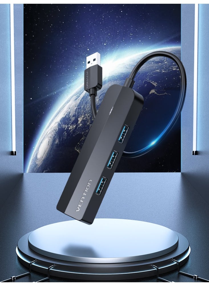 فينشن - موزع USB 3.0 بثلاثة منافذ من VENTION مع محول جيجابت إيثرنت 0.15 متر أسود، رقم الموديل CHNBB - Image 1