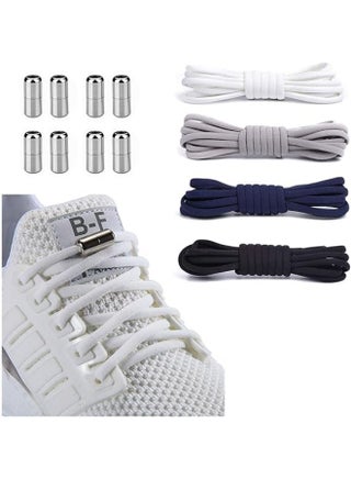 4 Pairs No Tie Shoe Laces Tieless Elastic Shoe Laces with Shoelaces Lock Connector, No Tie Shoelaces for Adults and Kids Sneakers - Sports Leisure, Mountaineering, Basketball,And More