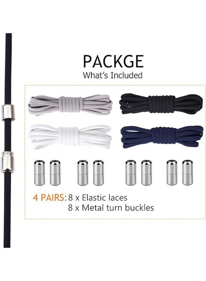 بينكو 4 أزواج أربطة أحذية بدون ربطة عنق أربطة أحذية مرنة مع موصل قفل أربطة الحذاء ، بدون أربطة ربطة عنق للكبار والأطفال-أحذية رياضية ترفيهية وتسلق الجبال وكرة السلة والمزيد - Image 2