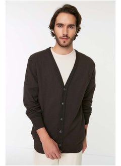 trendyol Brown Slim Fit Cotton V Neck Buttoned Cardigan TMNAW21HI0274  - Image 1