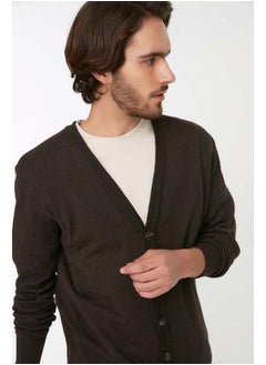 trendyol Brown Slim Fit Cotton V Neck Buttoned Cardigan TMNAW21HI0274  - Image 2