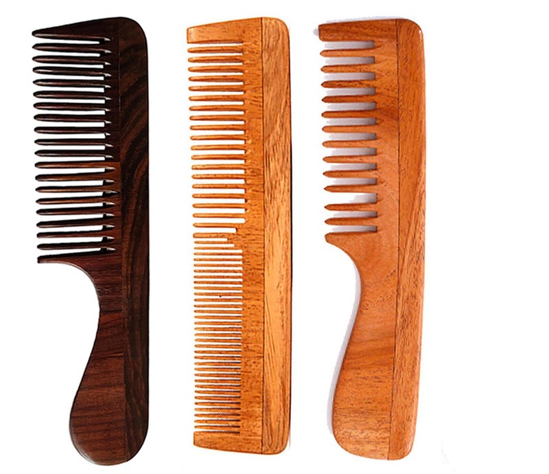 Rufiys Rose Wood Comb for Women Men Wooden Handle Comb for Detangling Scalp Massage Styling Combo3