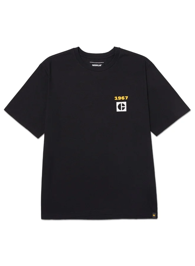 Caterpillar CAT Men’s 1967 Graphic Tee – 60% Cotton 40% Recycled Polyester – Soft Jersey – Chest & Back Print – Pitch Black