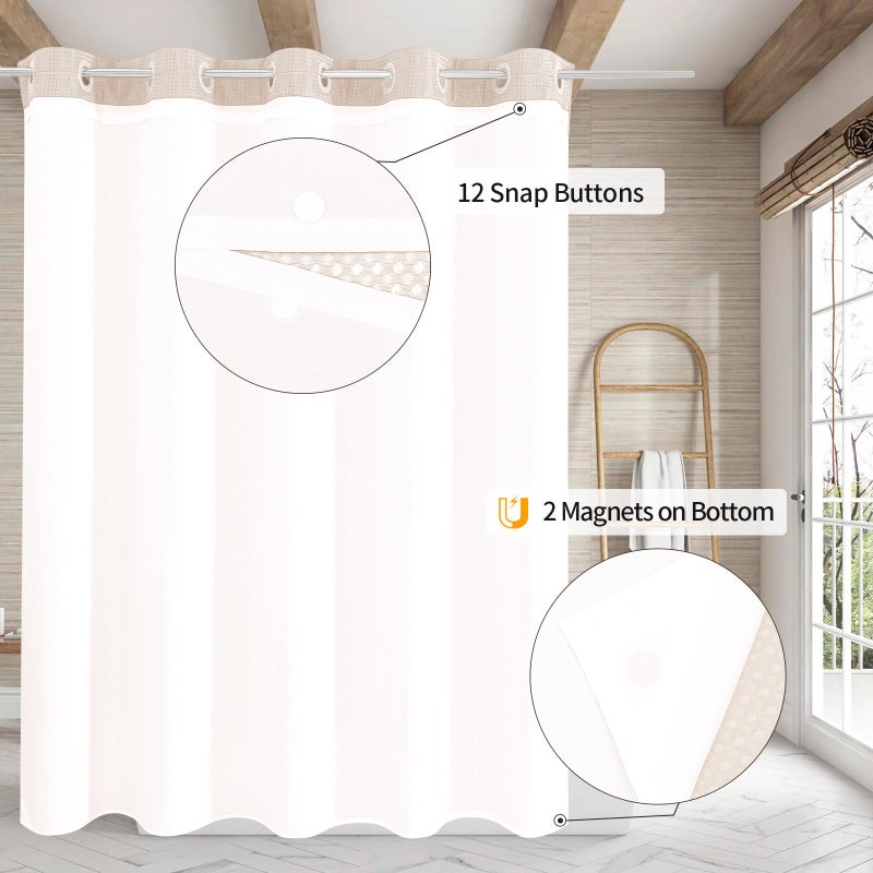 MitoVilla No Hooks Needed Pink Waffle Shower Curtain with Snap-in Liner  Modern Waffle Weave Heavy Duty Fabric Cloth Shower Curtain for Luxury Neutral Hotel Spa Bathroom Decor  72 x 74  Blush Pink - Image 1