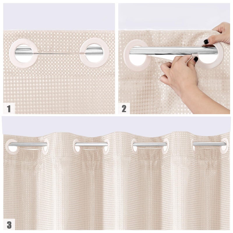 MitoVilla No Hooks Needed Pink Waffle Shower Curtain with Snap-in Liner  Modern Waffle Weave Heavy Duty Fabric Cloth Shower Curtain for Luxury Neutral Hotel Spa Bathroom Decor  72 x 74  Blush Pink - Image 3