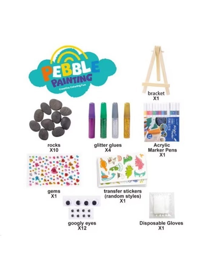 Twisoo DIY Pebble Painting Kit for Kids, Rock Painting Art Set with 10 Natural Stones, Acrylic Paint Markers, Glitter Glue, Gems, Googly Eyes, Transfer Stickers & Wooden Easel, Creative Craft Gift for Boys & Girls 3+ - Image 3