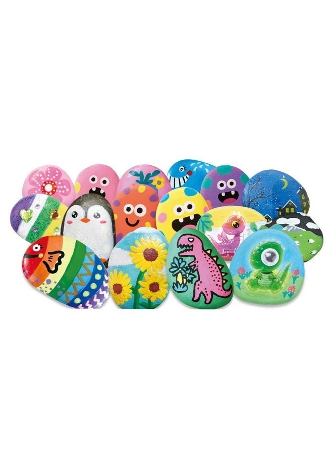 Twisoo DIY Pebble Painting Kit for Kids, Rock Painting Art Set with 10 Natural Stones, Acrylic Paint Markers, Glitter Glue, Gems, Googly Eyes, Transfer Stickers & Wooden Easel, Creative Craft Gift for Boys & Girls 3+ - Image 5