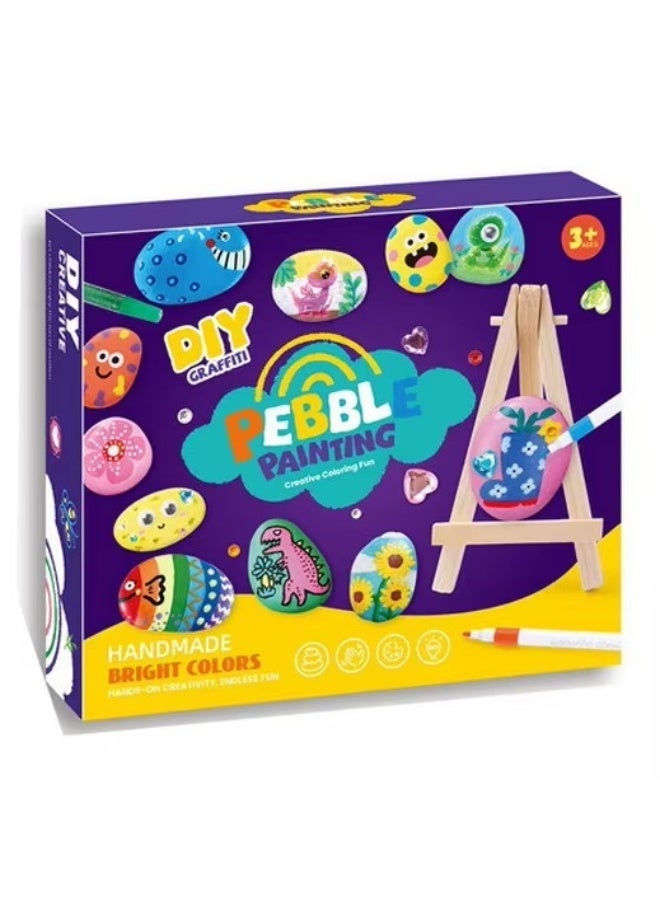 Twisoo DIY Pebble Painting Kit for Kids, Rock Painting Art Set with 10 Natural Stones, Acrylic Paint Markers, Glitter Glue, Gems, Googly Eyes, Transfer Stickers & Wooden Easel, Creative Craft Gift for Boys & Girls 3+ - Image 4