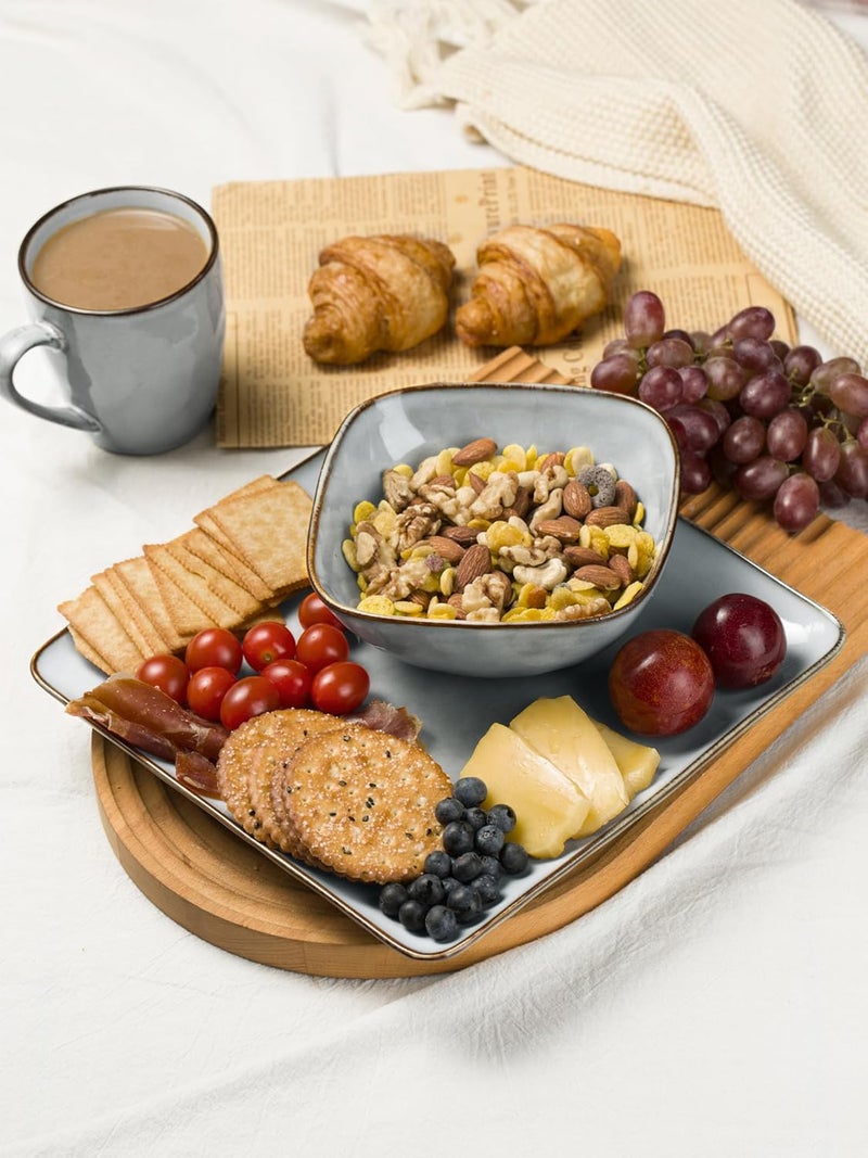 Famiware Dinnerware Sets for 4 Ocean Square 12Piece Kitchen Plates and Bowls Sets Reactive Glaze Microwave and Dishwasher Safe Scratch Resistant Grey - Image 4