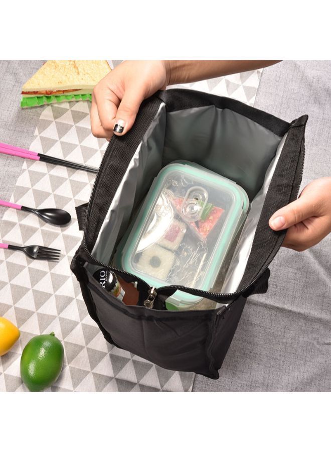 NIBEMINENT Striped Portable Thermal Lunch Bag Black 24x17x35centimeter - Image 3