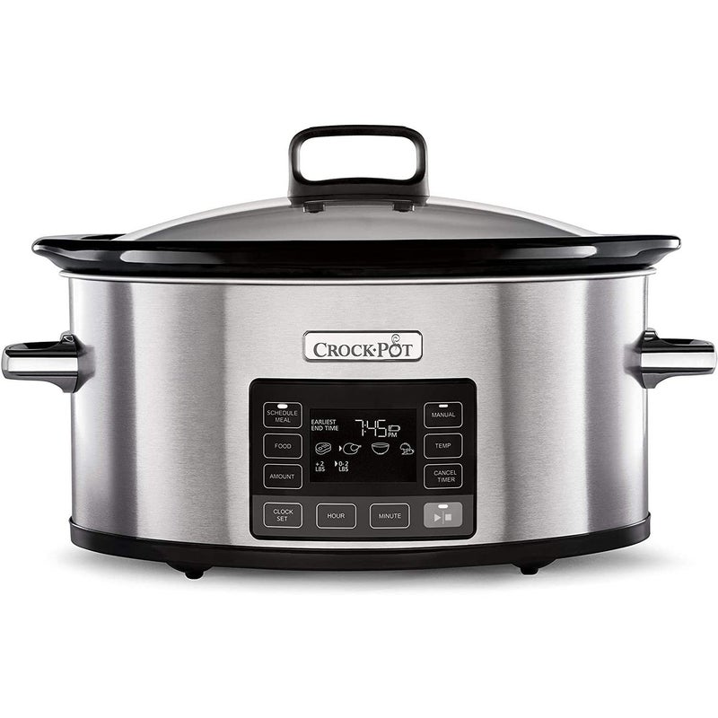 CrockPot TimeSelect Digital Slow Cooker  Programmable Digital Display  56 L 7 People  Keep Warm Function  Energy Efficient  Stainless Steel CSC066 Black