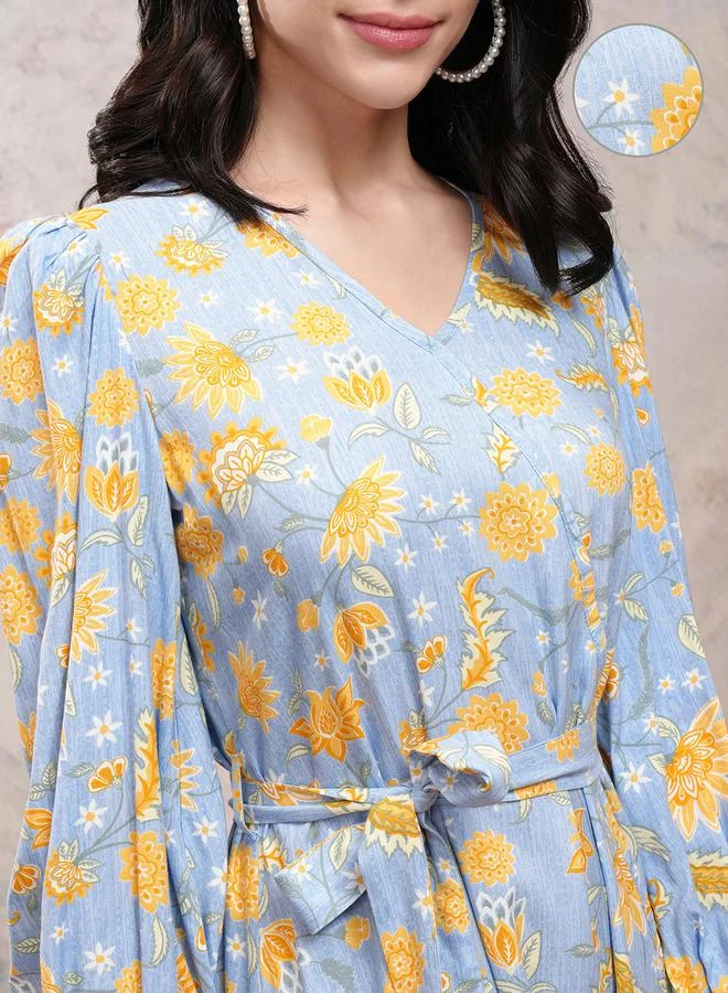 فيشود فستان ماكسي فيشود بطبعة زهور وفتحة جانبية