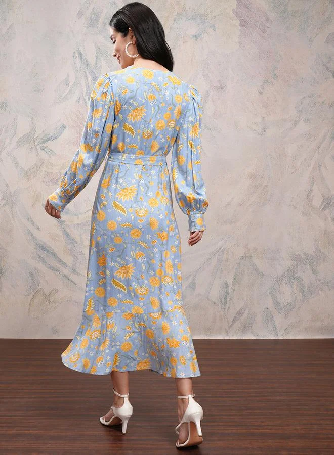 فيشود فستان ماكسي فيشود بطبعة زهور وفتحة جانبية