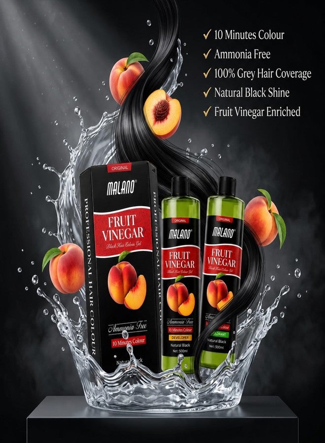 Malano Apple Fruit Vinegar Hair Color Shampoo for Men & Women | Long Lasting Ammonia Free Grey Hair Coverage_ Natural Black Colour Hair Dye (500MLx2) - Image 2