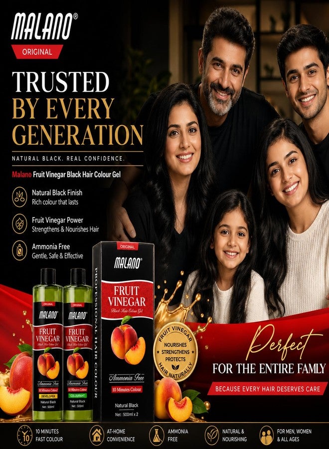 Malano Apple Fruit Vinegar Hair Color Shampoo for Men & Women | Long Lasting Ammonia Free Grey Hair Coverage_ Natural Black Colour Hair Dye (500MLx2) - Image 4