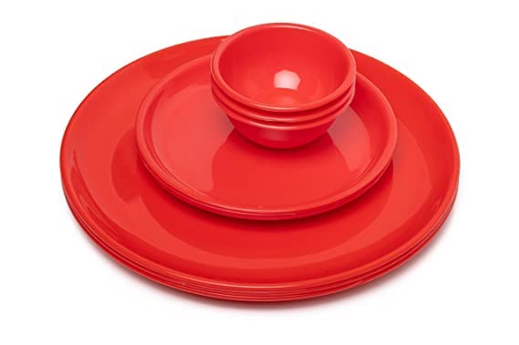 Coolkart Microwave Safe Unbreakable Round Dinner Set Big Plates Set of 3 Small Plates Set of 33 Pcs Bowls Red Set of 9 - Image 1