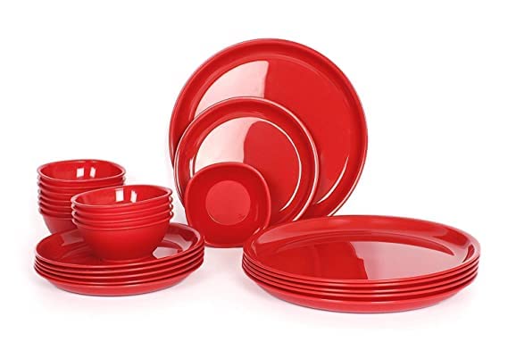 Coolkart Microwave Safe Unbreakable Round Dinner Set Big Plates Set of 3 Small Plates Set of 33 Pcs Bowls Red Set of 9 - Image 4