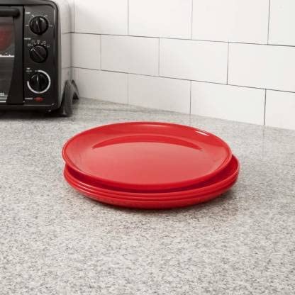 Coolkart Microwave Safe Unbreakable Round Dinner Set Big Plates Set of 3 Small Plates Set of 33 Pcs Bowls Red Set of 9 - Image 3