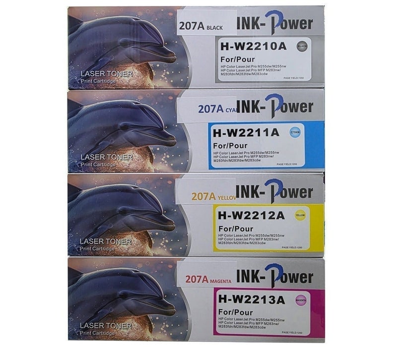 اينك باور خرطوشة حبر 207A متوافقة مع حبر HP W2210A وW2211A وW2212A وW2213A، تعمل مع طابعات Color Pro M255dw وM255nw MFP وM282nw M283 Series، مجموعة واحدة (مع شريحة) - Image 2