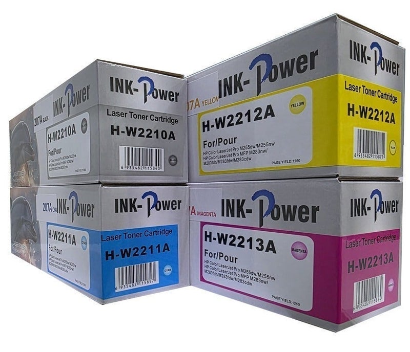 اينك باور خرطوشة حبر 207A متوافقة مع حبر HP W2210A وW2211A وW2212A وW2213A، تعمل مع طابعات Color Pro M255dw وM255nw MFP وM282nw M283 Series، مجموعة واحدة (مع شريحة) - Image 3