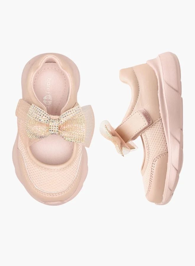 Barefeet Girls Embellished Bow Sneakers With Hook And Loop Closure