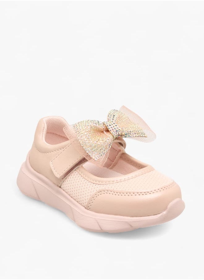 Barefeet Girls Embellished Bow Sneakers With Hook And Loop Closure  - Image 1