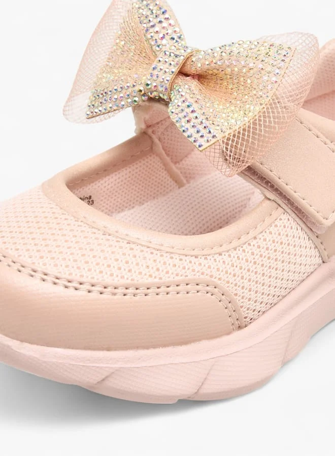 Barefeet Girls Embellished Bow Sneakers With Hook And Loop Closure