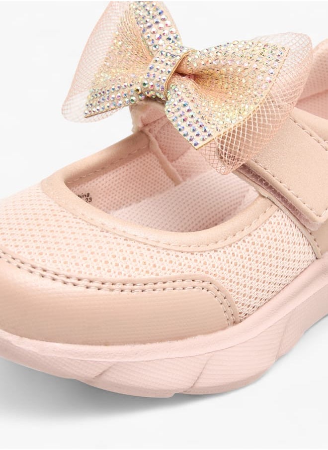 Barefeet Girls Embellished Bow Sneakers With Hook And Loop Closure  - Image 4