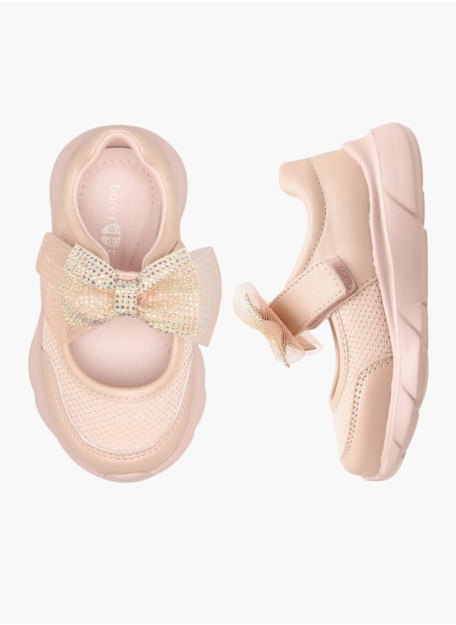 Barefeet Girls Embellished Bow Sneakers With Hook And Loop Closure  - Image 2