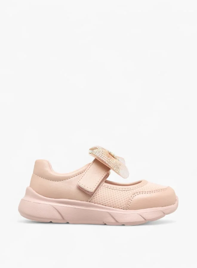 Barefeet Girls Embellished Bow Sneakers With Hook And Loop Closure