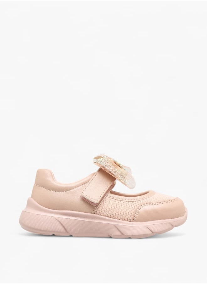 Barefeet Girls Embellished Bow Sneakers With Hook And Loop Closure  - Image 3