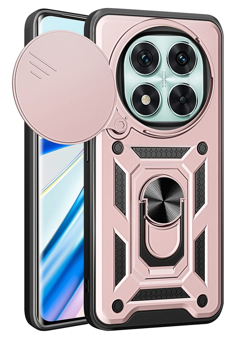 جراب حمايه مقاوم للصدمات وحمايه للكاميرا مزود بدبله معدنيه متوافق مع  Redmi Note 14 Pro 4G (روز جولد)