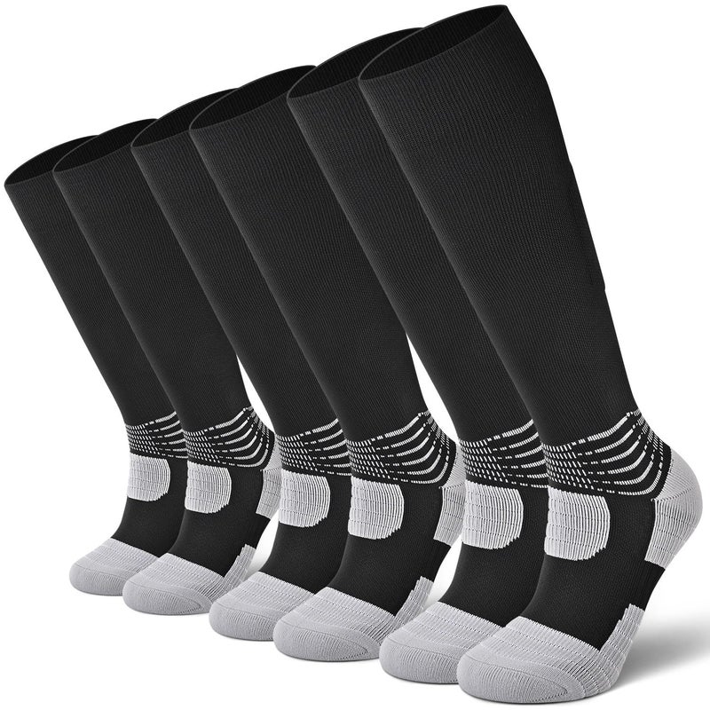 IRAMY Compressive Soccer Socks Youth Men Ankle Compression Support Coolmax Wicking Football Socks Boys Anti-Slip Black Baseball Softball Women Girls 3 Packs - Image 1