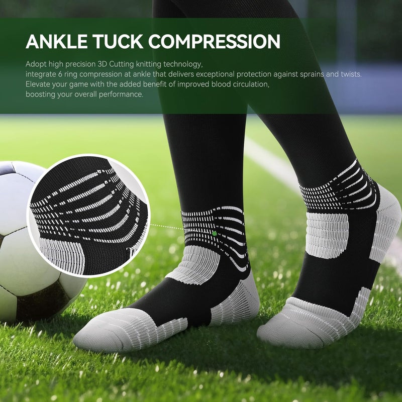 IRAMY Compressive Soccer Socks Youth Men Ankle Compression Support Coolmax Wicking Football Socks Boys Anti-Slip Black Baseball Softball Women Girls 3 Packs - Image 2