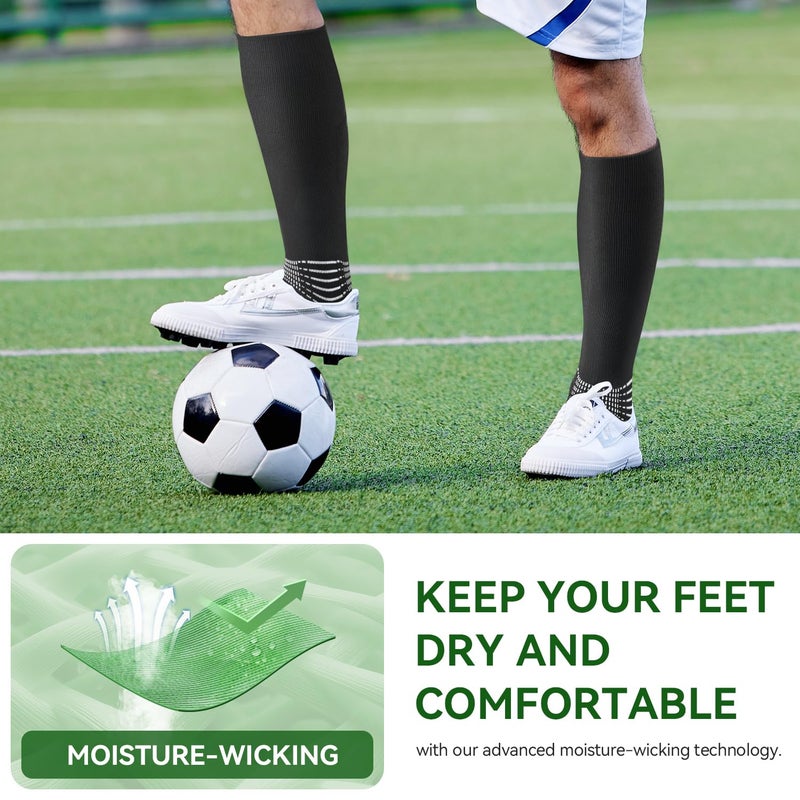 IRAMY Compressive Soccer Socks Youth Men Ankle Compression Support Coolmax Wicking Football Socks Boys Anti-Slip Black Baseball Softball Women Girls 3 Packs - Image 4