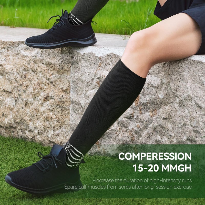 IRAMY Compressive Soccer Socks Youth Men Ankle Compression Support Coolmax Wicking Football Socks Boys Anti-Slip Black Baseball Softball Women Girls 3 Packs - Image 3