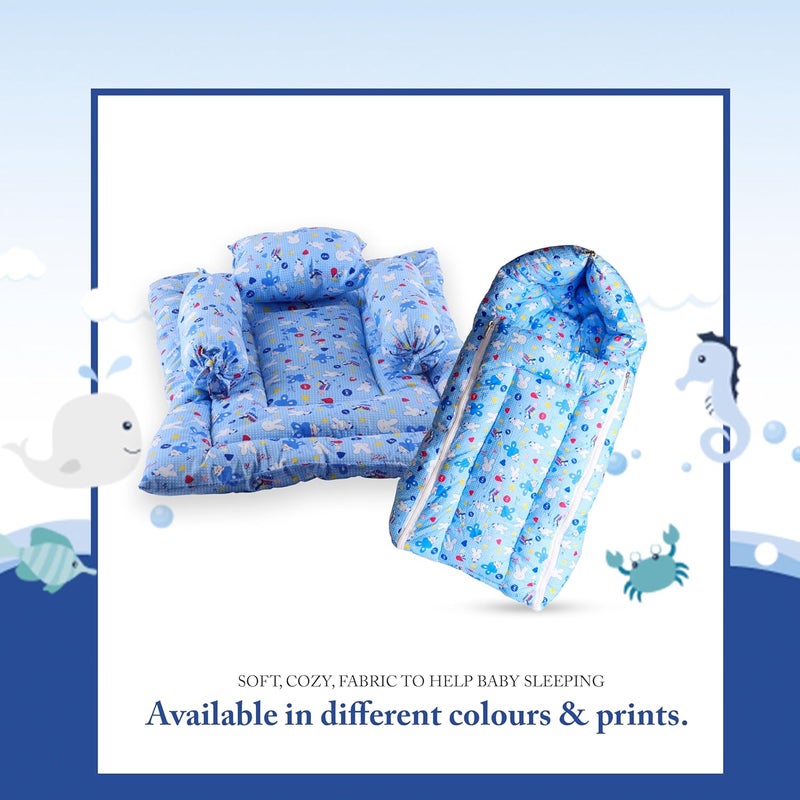 Steelbird Steelbird KoKo Combo of Baby Sleeping Bag with Bed Set 2 Pcs Bedding Set for Baby 06 Months Blue - Image 4