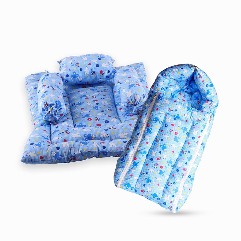 Steelbird Steelbird KoKo Combo of Baby Sleeping Bag with Bed Set 2 Pcs Bedding Set for Baby 06 Months Blue - Image 1