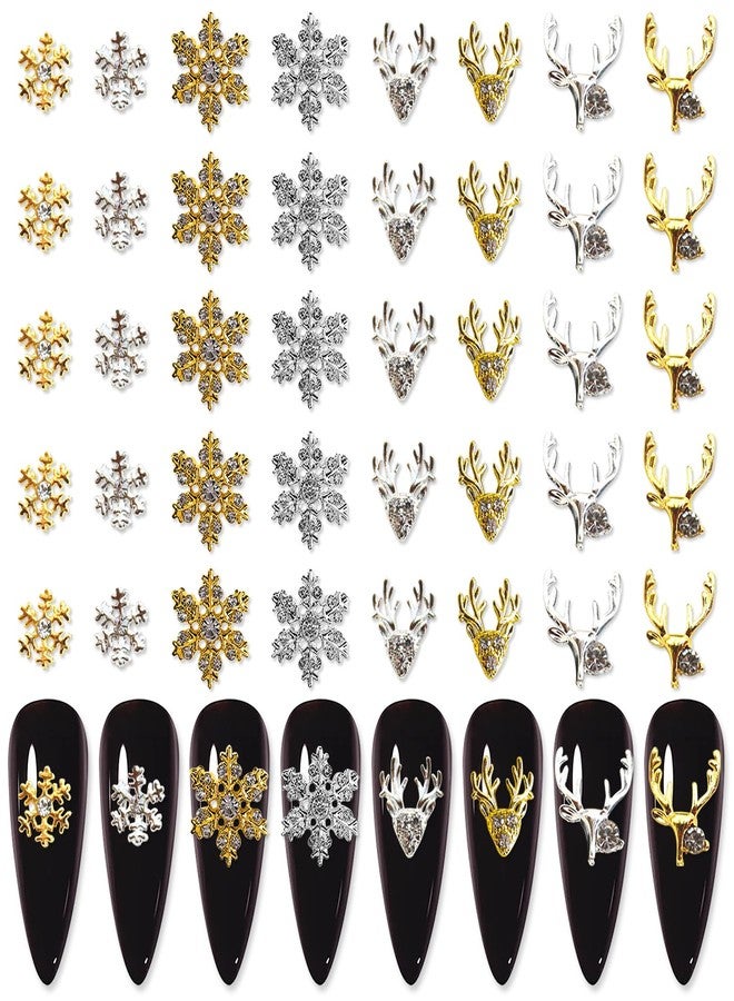 DANNEASY 40pcs 3D Snowflake Nail Charms for Christmas Gold & Silver Winter Nail Jewels Rhinestones Gem 3D Charms for Nails Metal Studs Nail Art Decorations for Manicure Design - Image 1
