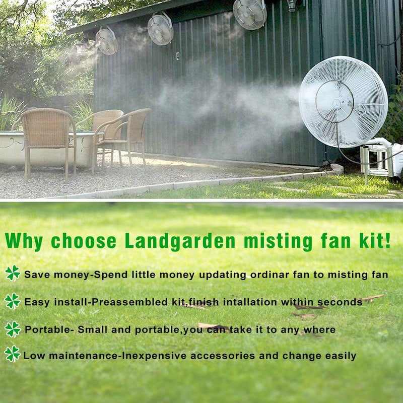 LANDGARDEN Outdoor Misting Fan Kit for a Cool Patio Breeze,Water Mister Spray for Cooling Outdoor,32FT (10M) Misting Line + 5 Brass Mist Nozzles + a Brass Adapter(3/4) Fit to Any Outdoor Fan - Image 3