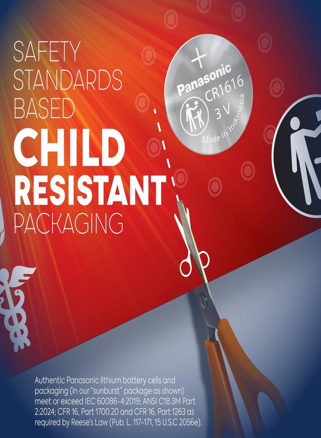 Panasonic CR1616 3.0 Volt Long Lasting Lithium Coin Cell Batteries in Child Resistant, Standards Based Packaging, 2-Battery Pack - Image 3