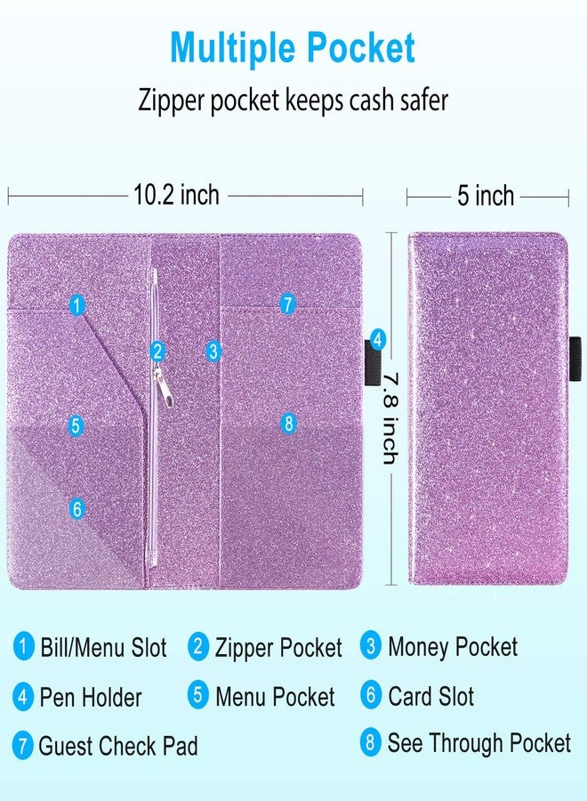 ACdream Server Books for Waitress with Zipper Pocket, Guest Book Note Pad, Cute Pocket Leather Money Organizer Wallet, Cash Check Bill Receipt Holder Presenter, Waiter Accessories, Glitter Purple - Image 4