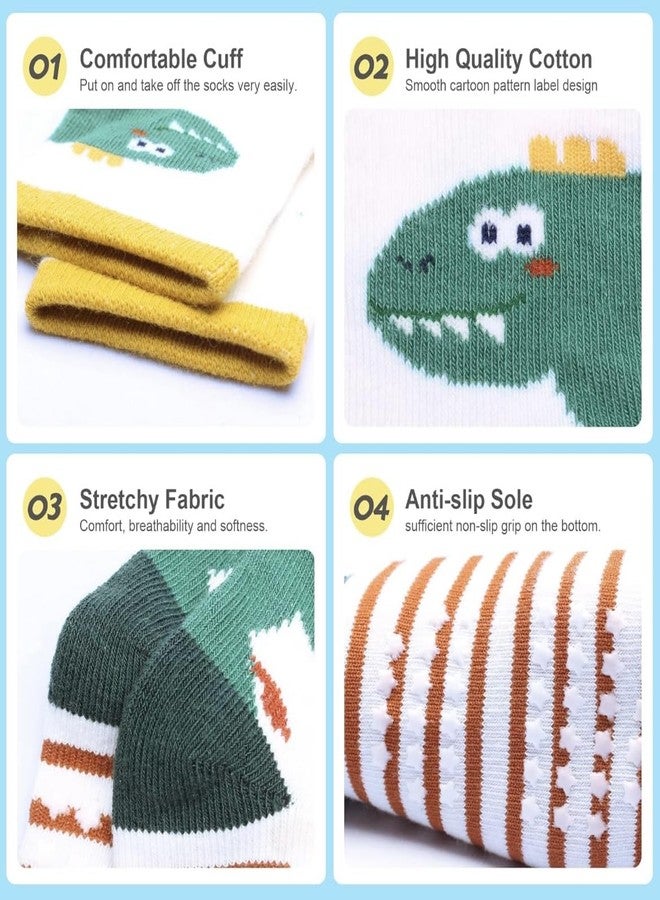 Freshfoot Baby Boys Organic Cotton Ankle Length Anti Slip Socks For Baby With Grip 0-36 Months-Cartoon, Multicolored - Image 4