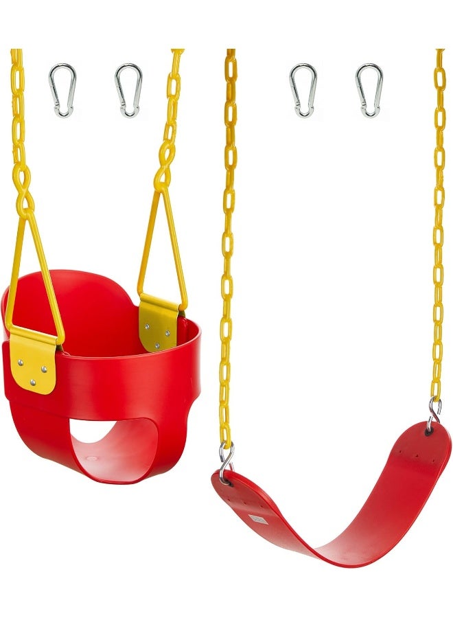 Squirrel Products Combo - High Back Full Bucket Swing (Triangle and Chain Dip) and Heavy-Duty Swing Seat with Carabiners- Red - Image 1