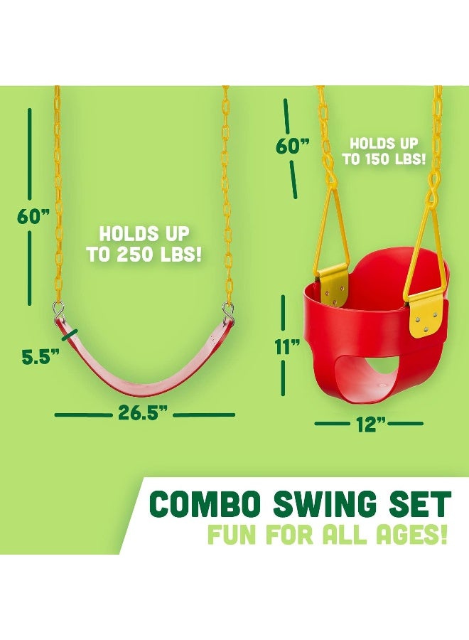 Squirrel Products Combo - High Back Full Bucket Swing (Triangle and Chain Dip) and Heavy-Duty Swing Seat with Carabiners- Red - Image 2